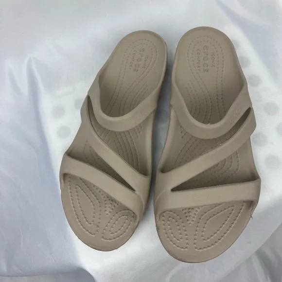 CROCS Kadee Cobblestone Taupe Slide Sandals - Picture 6 of 11